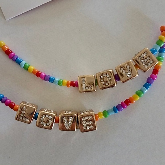 Betsey Johnson LOVE Rainbow Beaded Hoop Earrings - Picture 3 of 16